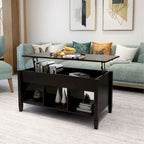 Table basse à plateau relevable avec étagères de rangement - Noir