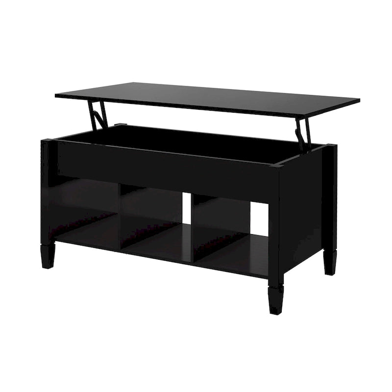 Table basse à plateau relevable avec étagères de rangement - Noir