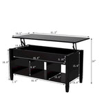 Table basse à plateau relevable avec étagères de rangement - Noir