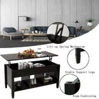 Table basse à plateau relevable avec étagères de rangement - Noir
