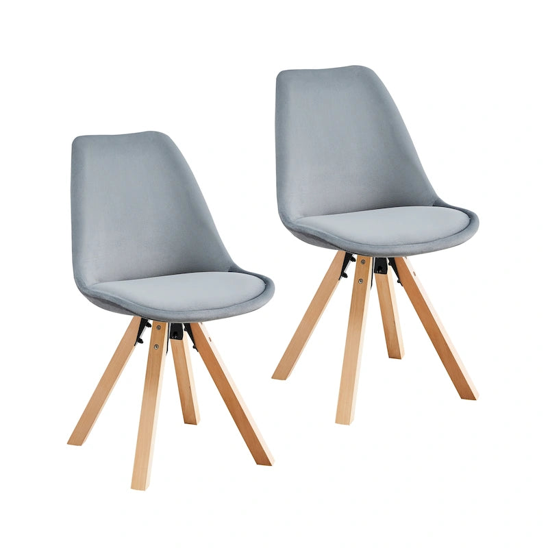 Lot de 2 chaises de salle à manger en velours avec pieds en hêtre
