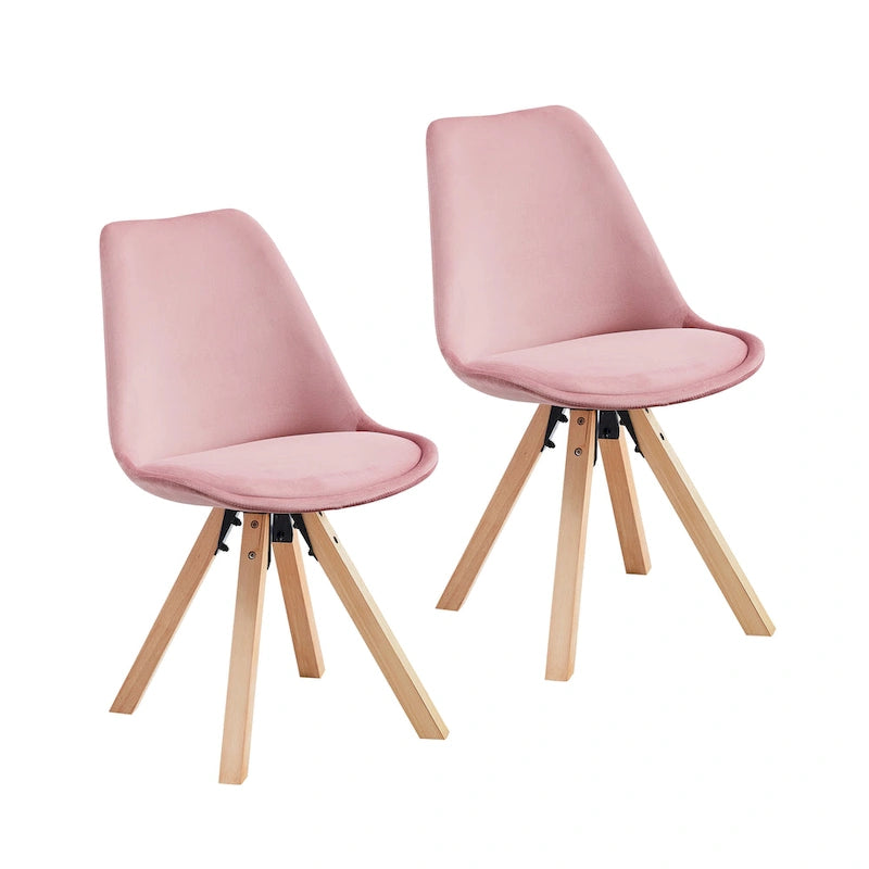 Lot de 2 chaises de salle à manger en velours avec pieds en hêtre