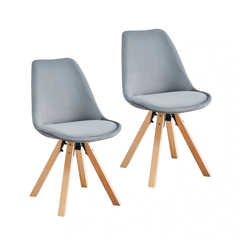 Lot de 2 chaises de salle à manger en velours avec pieds en hêtre
