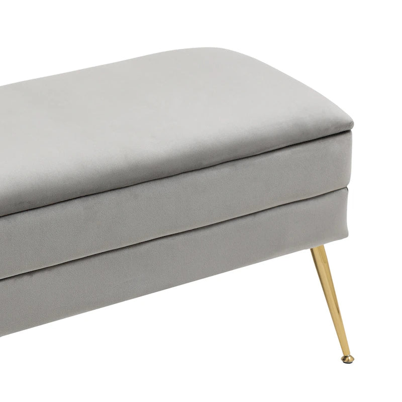 Banc de rangement ottoman en velours avec pieds en métal