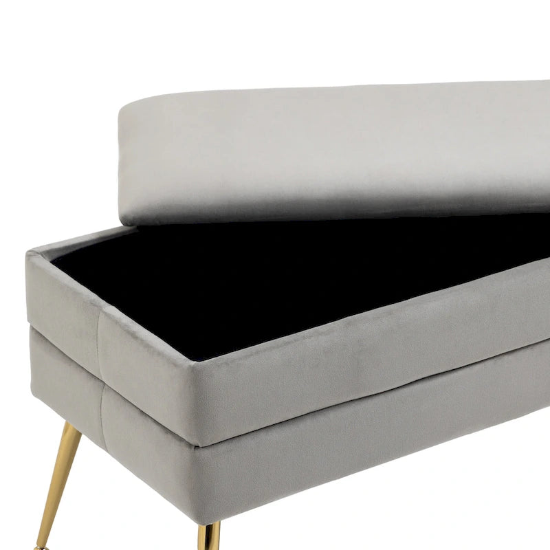 Banc de rangement ottoman en velours avec pieds en métal