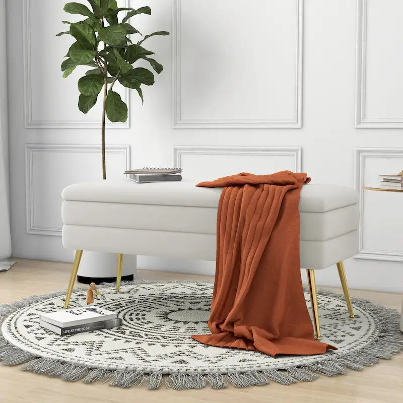 Banc de rangement ottoman en velours avec pieds en métal