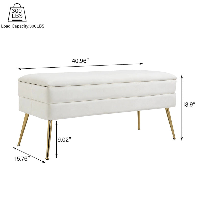 Banc de rangement ottoman en velours avec pieds en métal