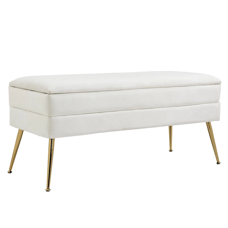 Banc de rangement ottoman en velours avec pieds en métal