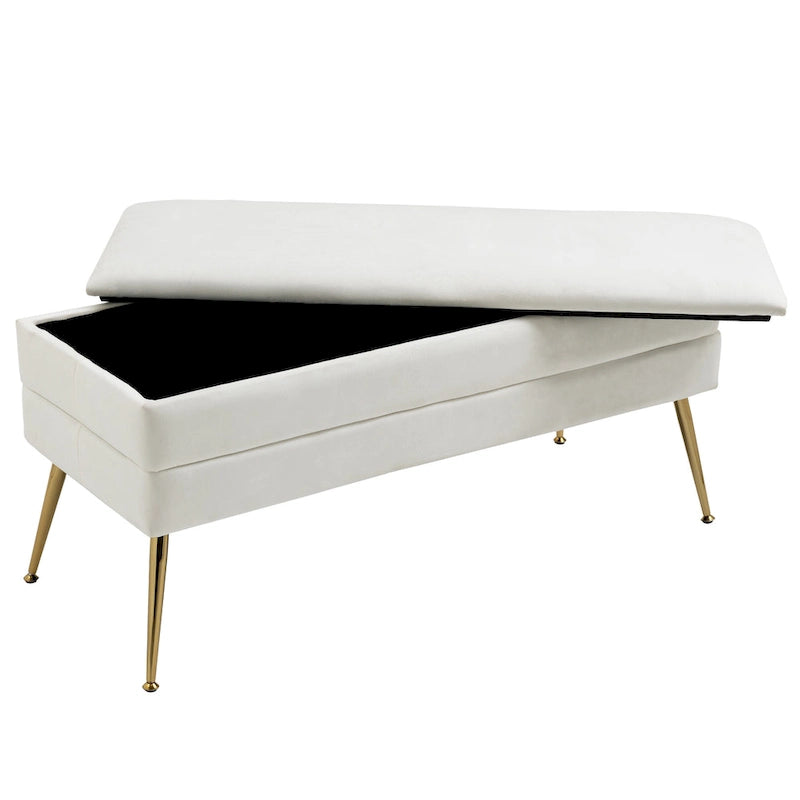 Banc de rangement ottoman en velours avec pieds en métal