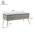 Banc de rangement ottoman en velours avec pieds en métal