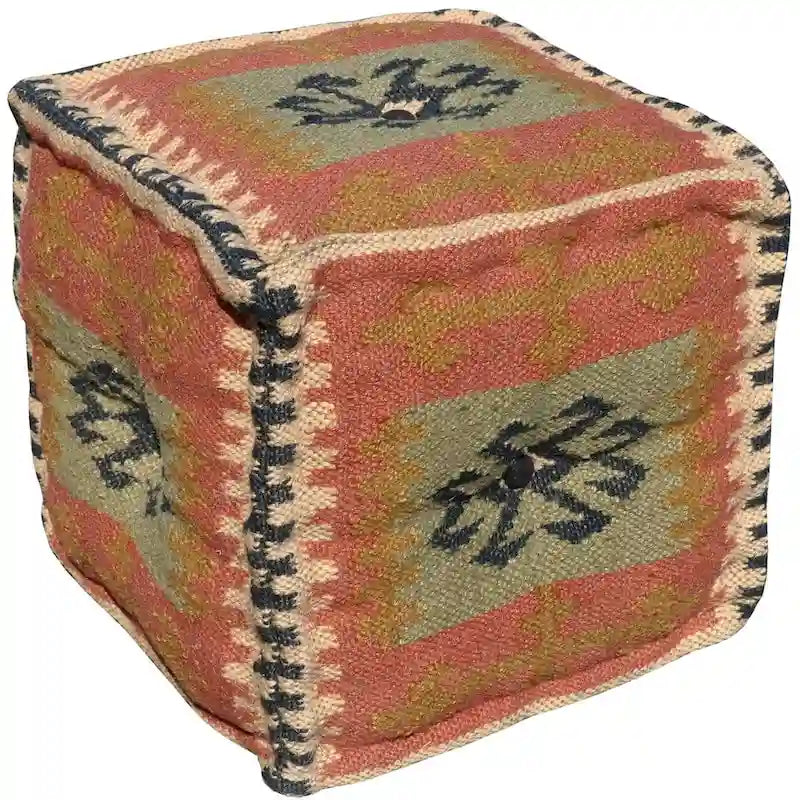 Pouf Kilim en Laine et Jute Fait Main