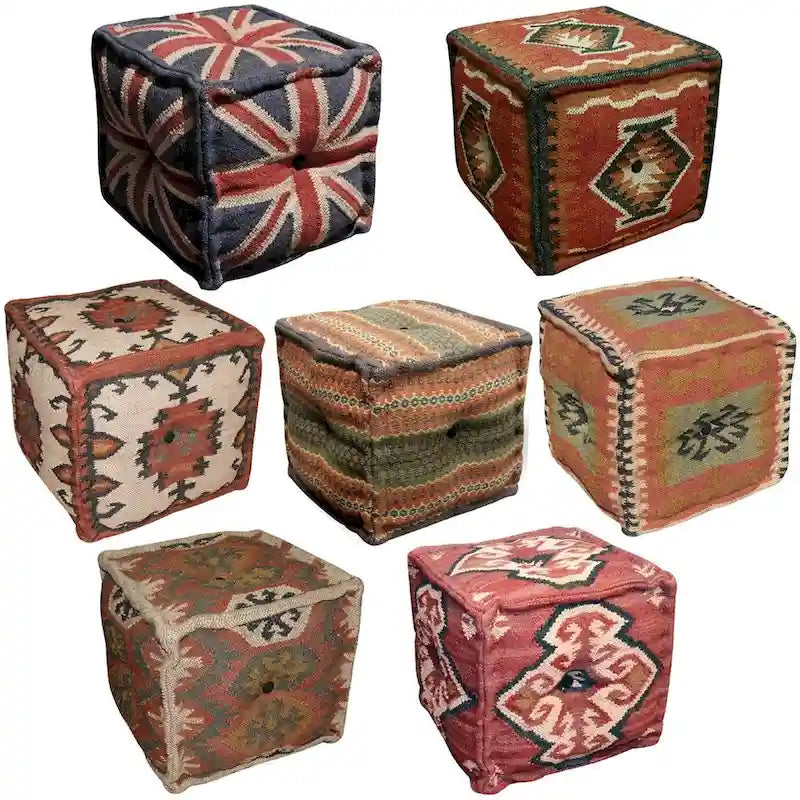 Pouf Kilim en Laine et Jute Fait Main