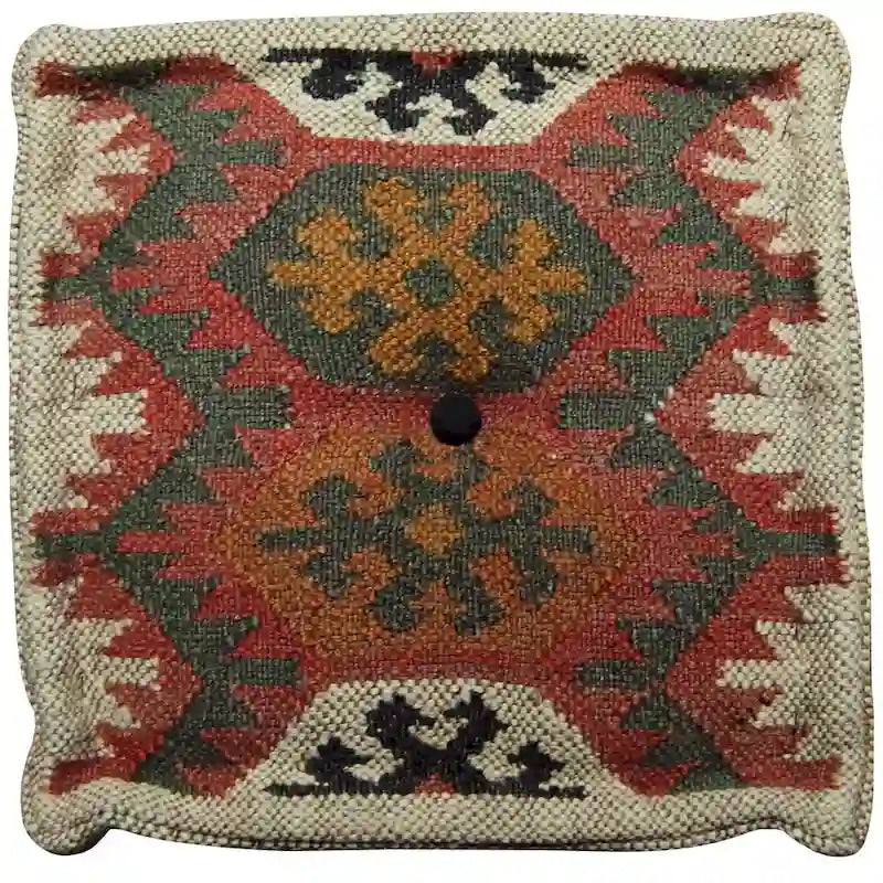 Pouf Kilim en Laine et Jute Fait Main