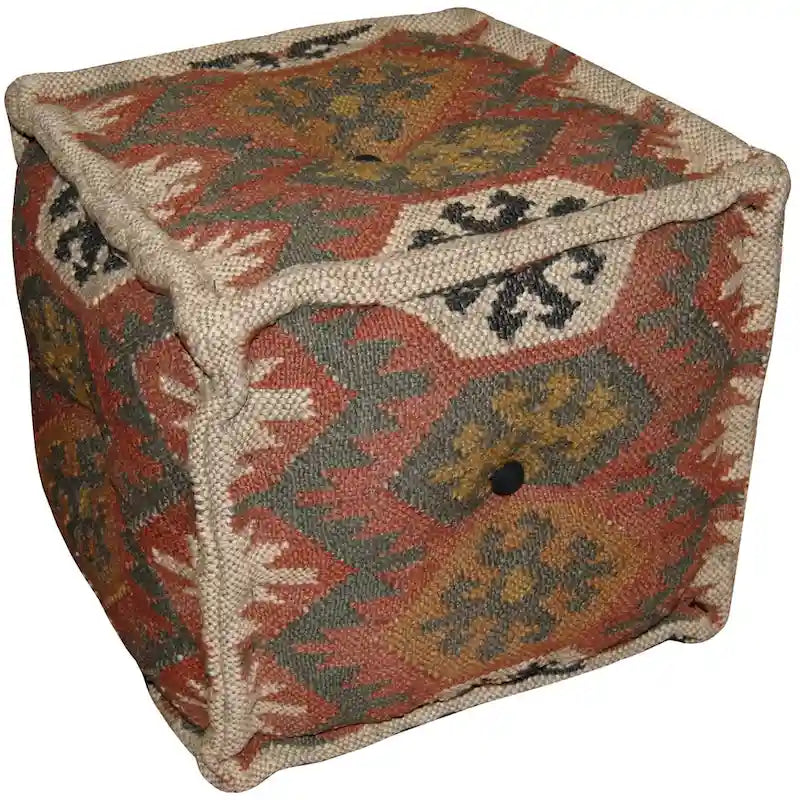 Pouf Kilim en Laine et Jute Fait Main