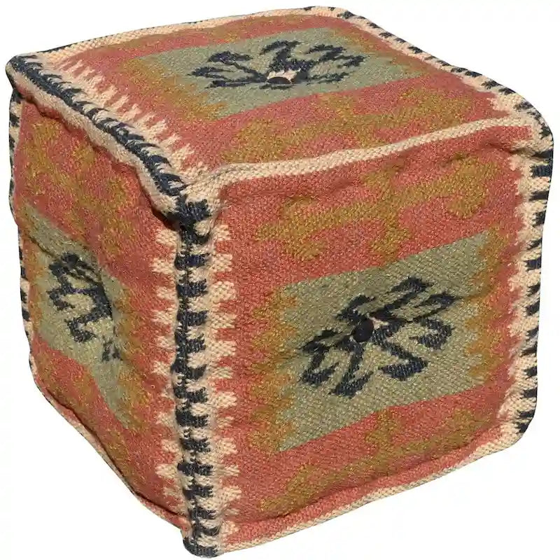 Pouf Kilim en Laine et Jute Fait Main