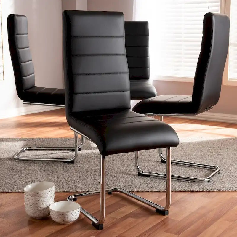 Chaise de salle à manger en similicuir, style milieu de siècle, lot de 4