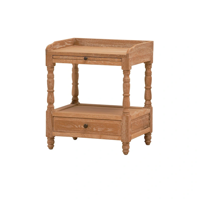Table de chevet en chêne massif avec 2 tiroirs et étagères pour chambre à coucher