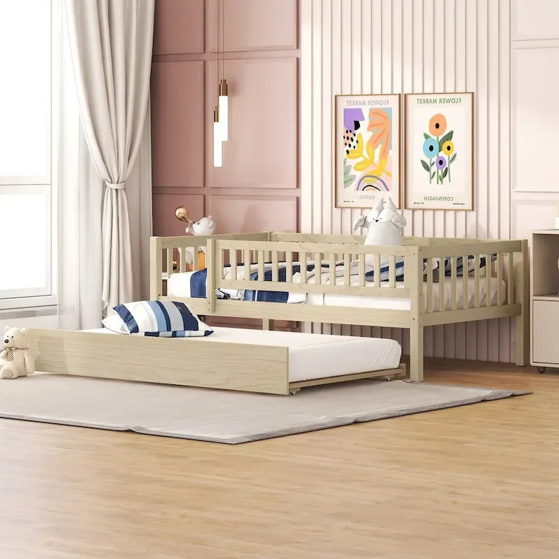 Lit de repos simple en bois avec lit gigogne et barrières de sécurité