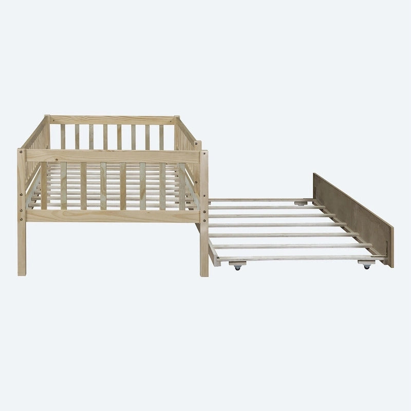 Lit de repos simple en bois avec lit gigogne et barrières de sécurité