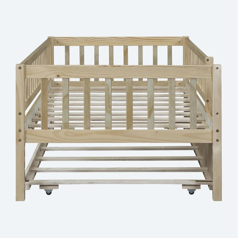Lit de repos simple en bois avec lit gigogne et barrières de sécurité