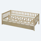 Lit de repos simple en bois avec lit gigogne et barrières de sécurité