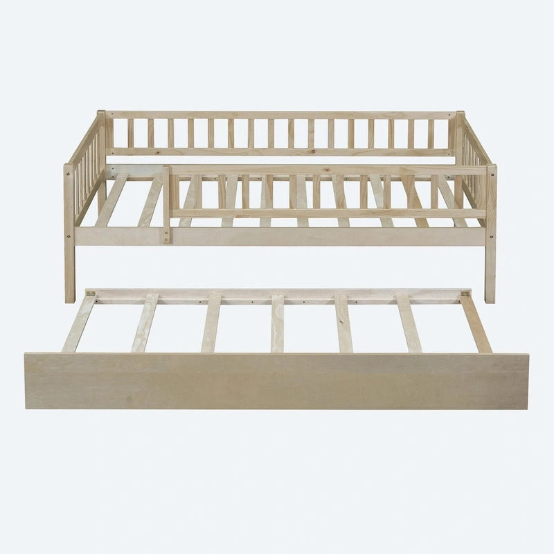 Lit de repos simple en bois avec lit gigogne et barrières de sécurité