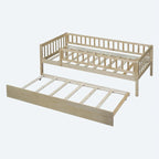 Lit de repos simple en bois avec lit gigogne et barrières de sécurité