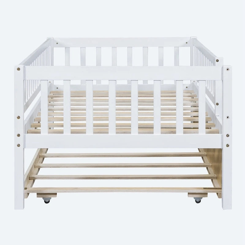 Lit de repos simple en bois avec lit gigogne et barrières de sécurité