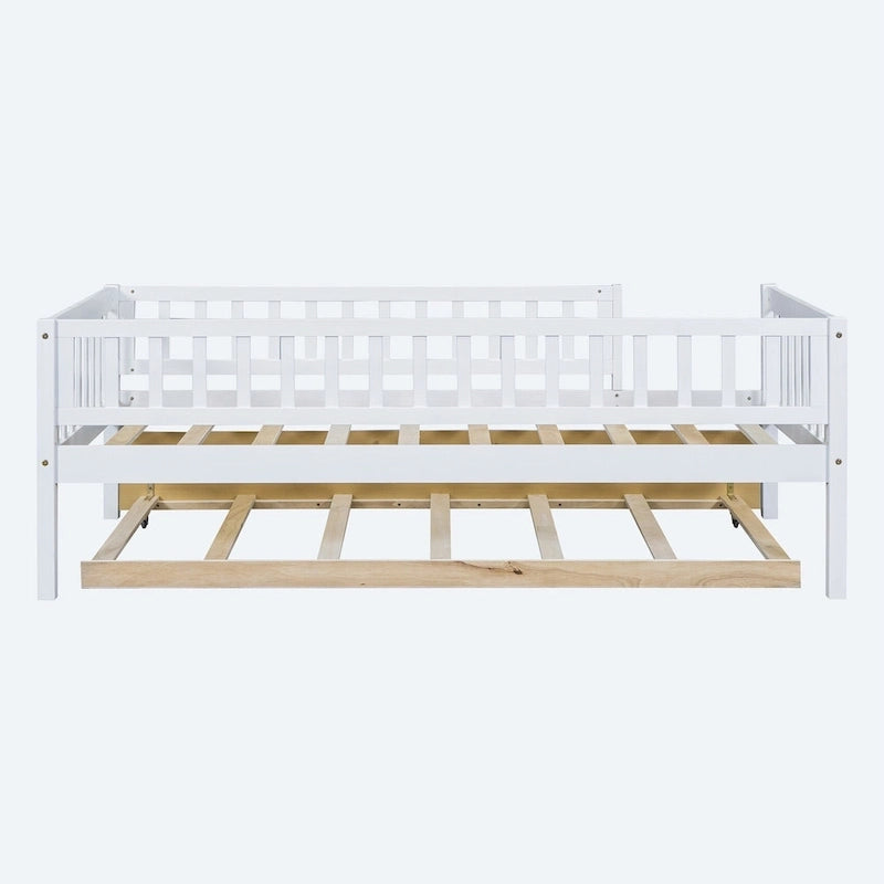 Lit de repos simple en bois avec lit gigogne et barrières de sécurité