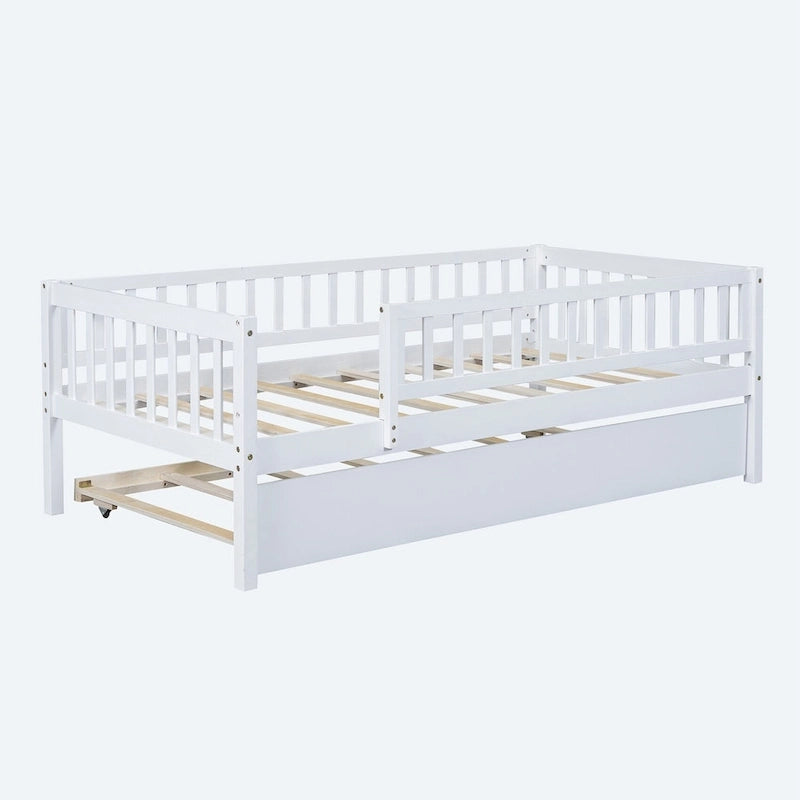 Lit de repos simple en bois avec lit gigogne et barrières de sécurité