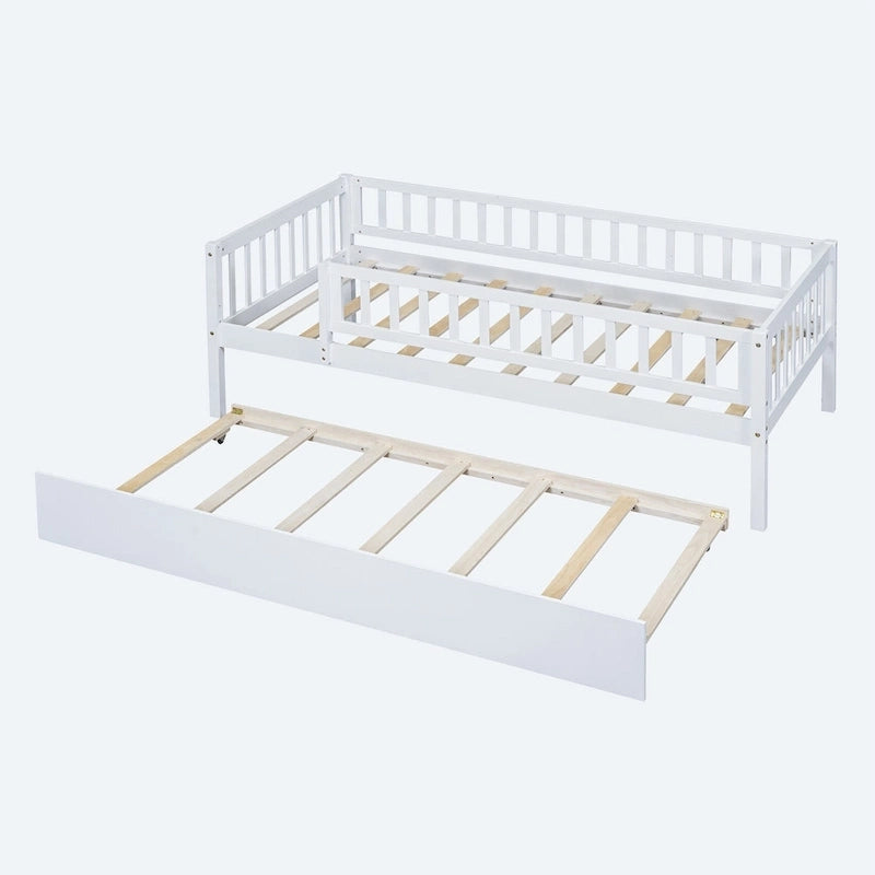 Lit de repos simple en bois avec lit gigogne et barrières de sécurité