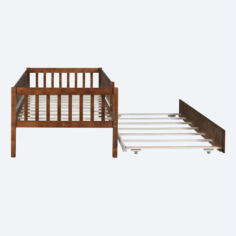 Lit de repos simple en bois avec lit gigogne et barrières de sécurité