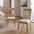Chaises de salle à manger de ferme à dossier croisé, lot de 2 – en bois d'hévéa avec assise coussinée