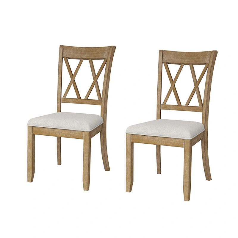 Chaises de salle à manger de ferme à dossier croisé, lot de 2 – en bois d'hévéa avec assise coussinée