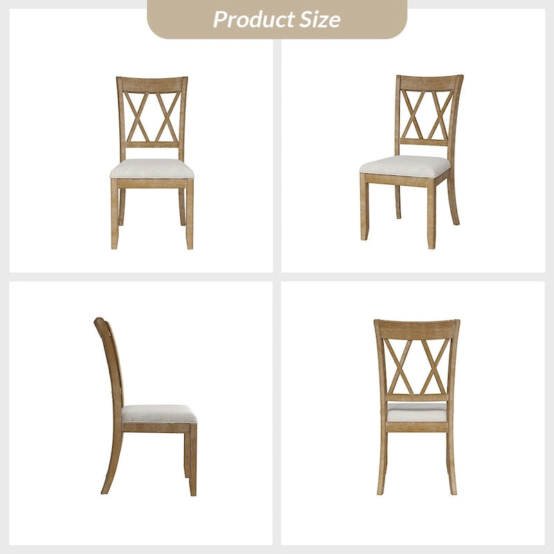 Chaises de salle à manger de ferme à dossier croisé, lot de 2 – en bois d'hévéa avec assise coussinée