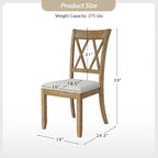 Chaises de salle à manger de ferme à dossier croisé, lot de 2 – en bois d'hévéa avec assise coussinée