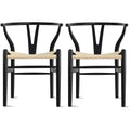 Ensemble de 2 chaises de salle à manger en bois avec accoudoirs en Y et assises en corde tressée