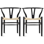 Ensemble de 2 chaises de salle à manger en bois avec accoudoirs en Y et assises en corde tressée