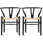 Ensemble de 2 chaises de salle à manger en bois avec accoudoirs en Y et assises en corde tressée