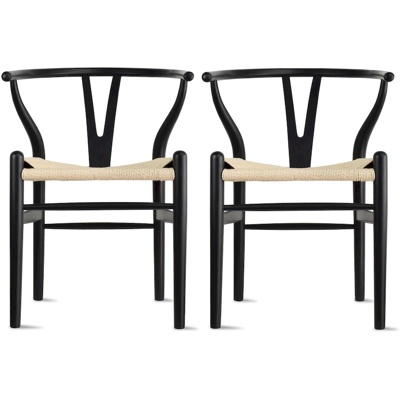 Ensemble de 2 chaises de salle à manger en bois avec accoudoirs en Y et assises en corde tressée