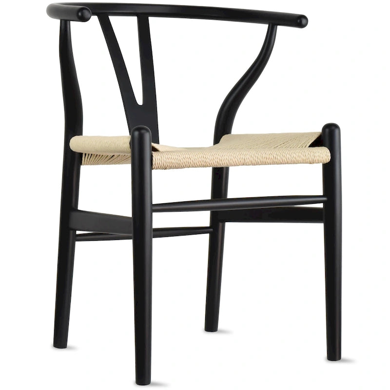 Ensemble de 2 chaises de salle à manger en bois avec accoudoirs en Y et assises en corde tressée