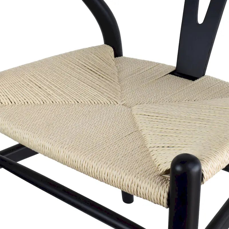 Ensemble de 2 chaises de salle à manger en bois avec accoudoirs en Y et assises en corde tressée