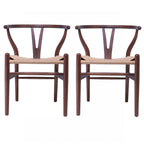 Ensemble de 2 chaises de salle à manger en bois avec accoudoirs en Y et assises en corde tressée
