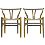 Ensemble de 2 chaises de salle à manger en bois avec accoudoirs en Y et assises en corde tressée
