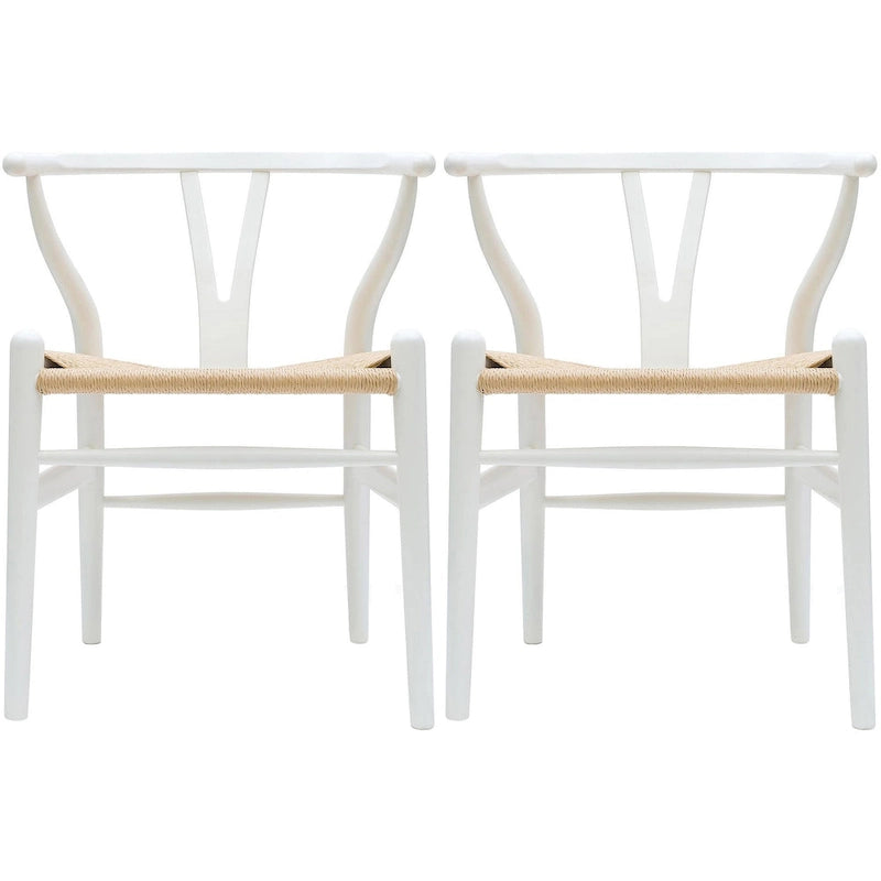 Ensemble de 2 chaises de salle à manger en bois avec accoudoirs en Y et assises en corde tressée
