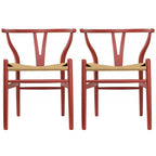 Ensemble de 2 chaises de salle à manger en bois avec accoudoirs en Y et assises en corde tressée