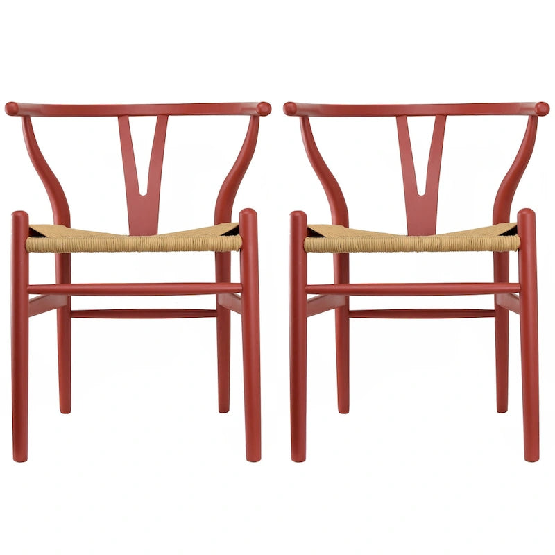Ensemble de 2 chaises de salle à manger en bois avec accoudoirs en Y et assises en corde tressée