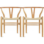 Ensemble de 2 chaises de salle à manger en bois avec accoudoirs en Y et assises en corde tressée