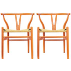 Ensemble de 2 chaises de salle à manger en bois avec accoudoirs en Y et assises en corde tressée