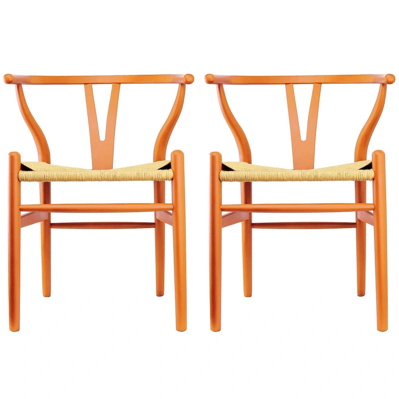 Ensemble de 2 chaises de salle à manger en bois avec accoudoirs en Y et assises en corde tressée